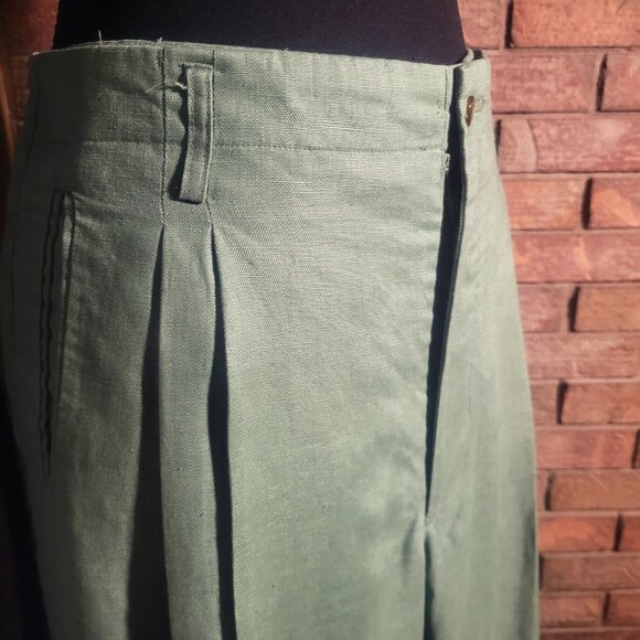 INDEX Linen Women's Wide Leg High-Waisted Pleated Sage Ankle Pant - Size 33/27 - Picture 9 of 15
